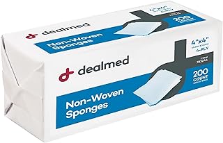 Dealmed 4" x 4" Non-Woven Gauze Sponges, 4-Ply All-Purpose Non-Sterile Gauze Pads, Absorbent Dental Gauze Wound Care for First Aid Kit/Medical Facilities, 200 Count (Pack of 1)
