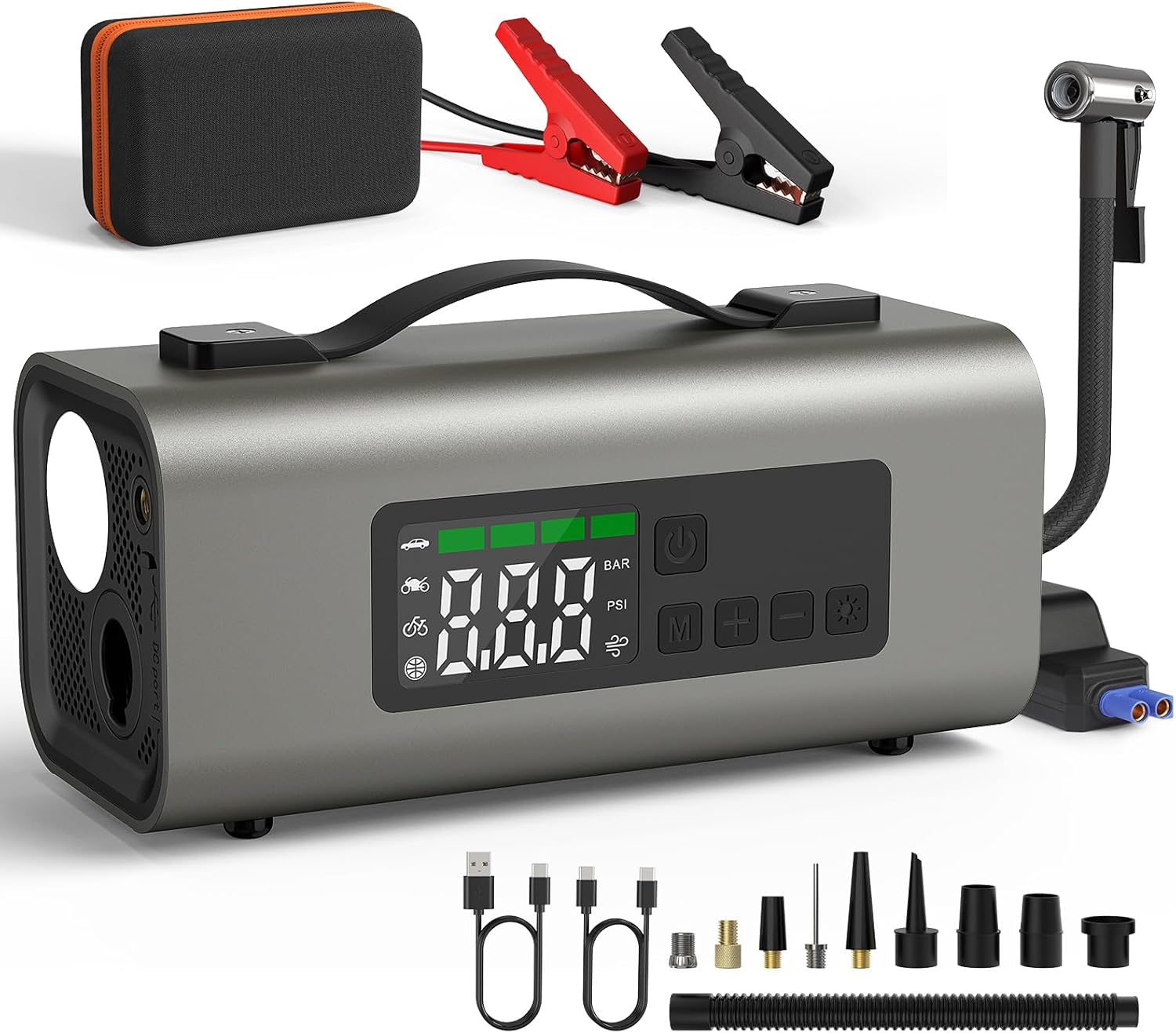 NEU MASTER 6-IN-1 Jump Starter Power Pack, 15200mAh 12V Portable Car Battery Jump Starter with 150PSI Air Compressor,2500A Car Power Bank (8.0L Gas/6.0L Diesel),Emergency Light