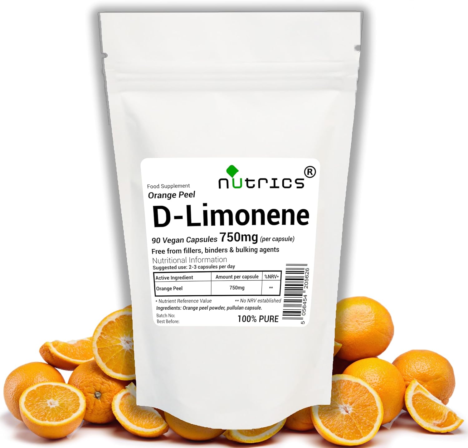 D Limonene 750mg Natural Citrus Peel 90 V Capsules (1 Month Supply) - Free from fillers, Binders & Bulking Agents - Suitable for Vegan Vegetarian