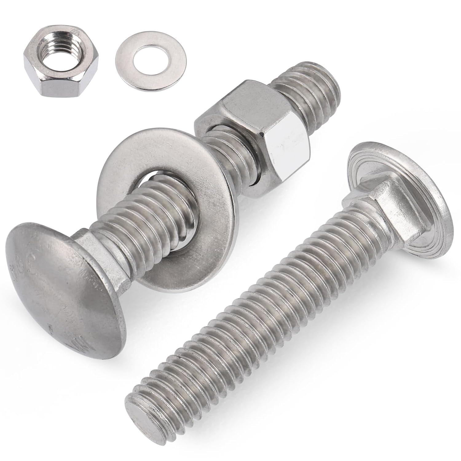 1/4-20 x 2 Carriage Bolts Screws 18 Sets, 304 Stainless Steel 18-8, Round Head Square Neck, Carriage Bolts and Nuts Kit, with Flat Washers