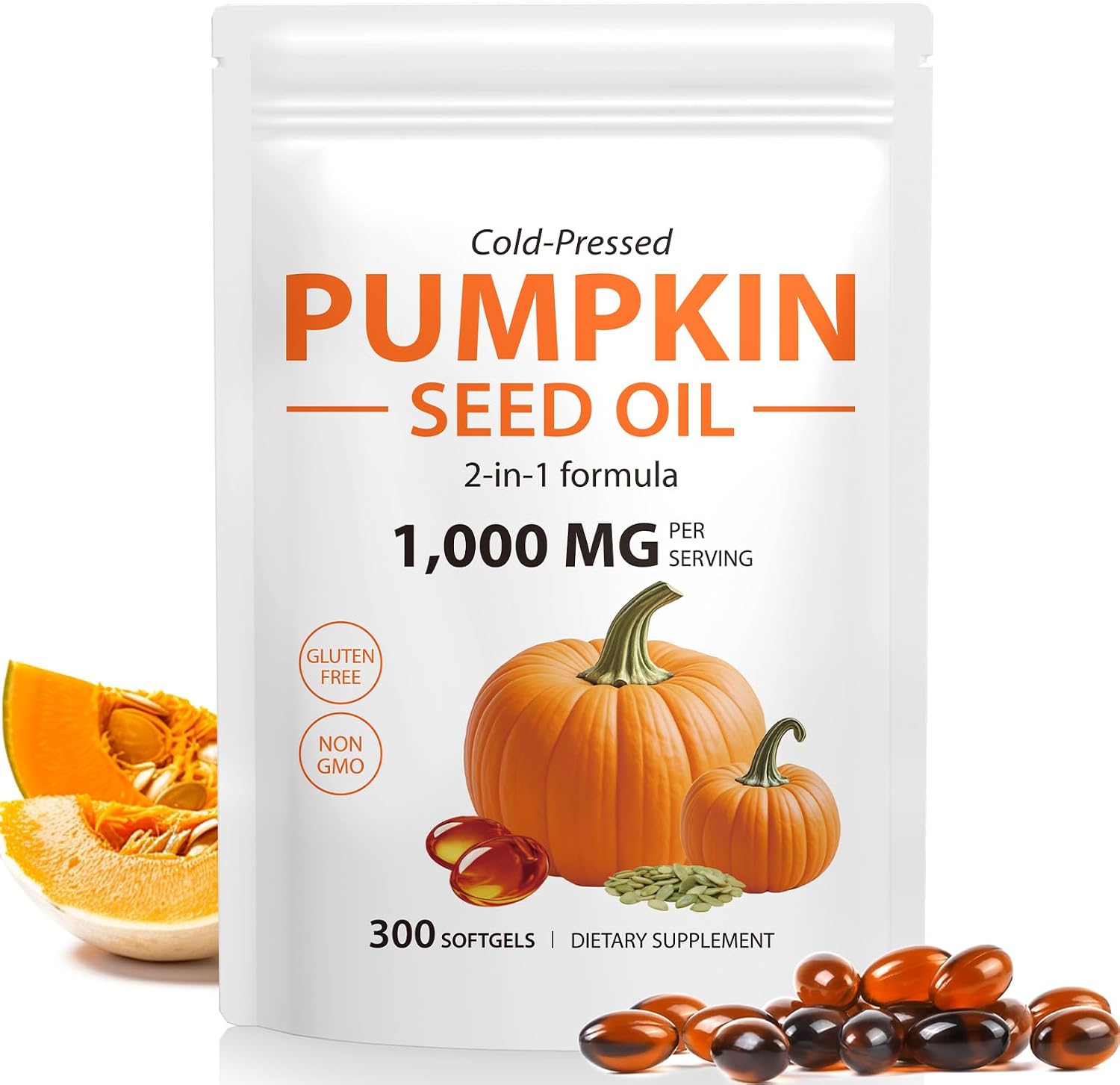 Pumpkin Seed Oil with Saw Palmetto, Pumpkin Seed Oil Capsules, Cold Pressed Pure Virgin Oil, Supports Prostate Health, Hair Growth & Bladder Function | Rich in Fatty Acids, Phytosterols, 300 Softgels