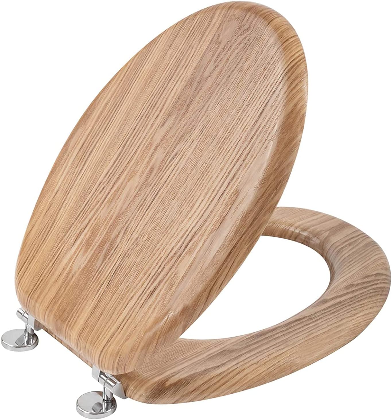 Angel Shield Antibacterial Wooden Toilet Seat - Adjustable Hinges, Always Fits, Never Slips - 45 x 37 x 5.6 cm (Solid Oak)