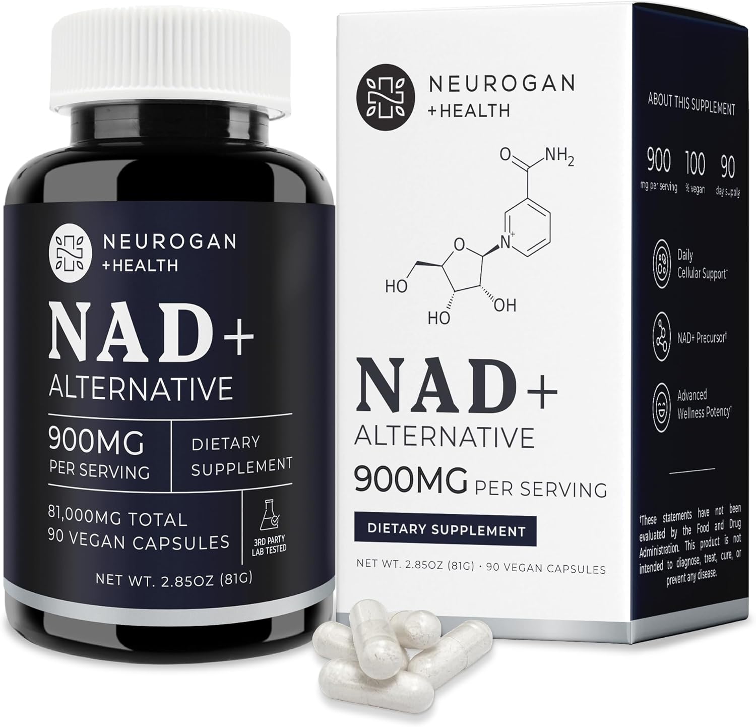 Neurogan NAD+ Alternative & NADH Precursor Capsules – 900mg NAD Supplement for Cellular Health, Daily Nutritional, and Wellness Support – 90 Capsules Made in USA