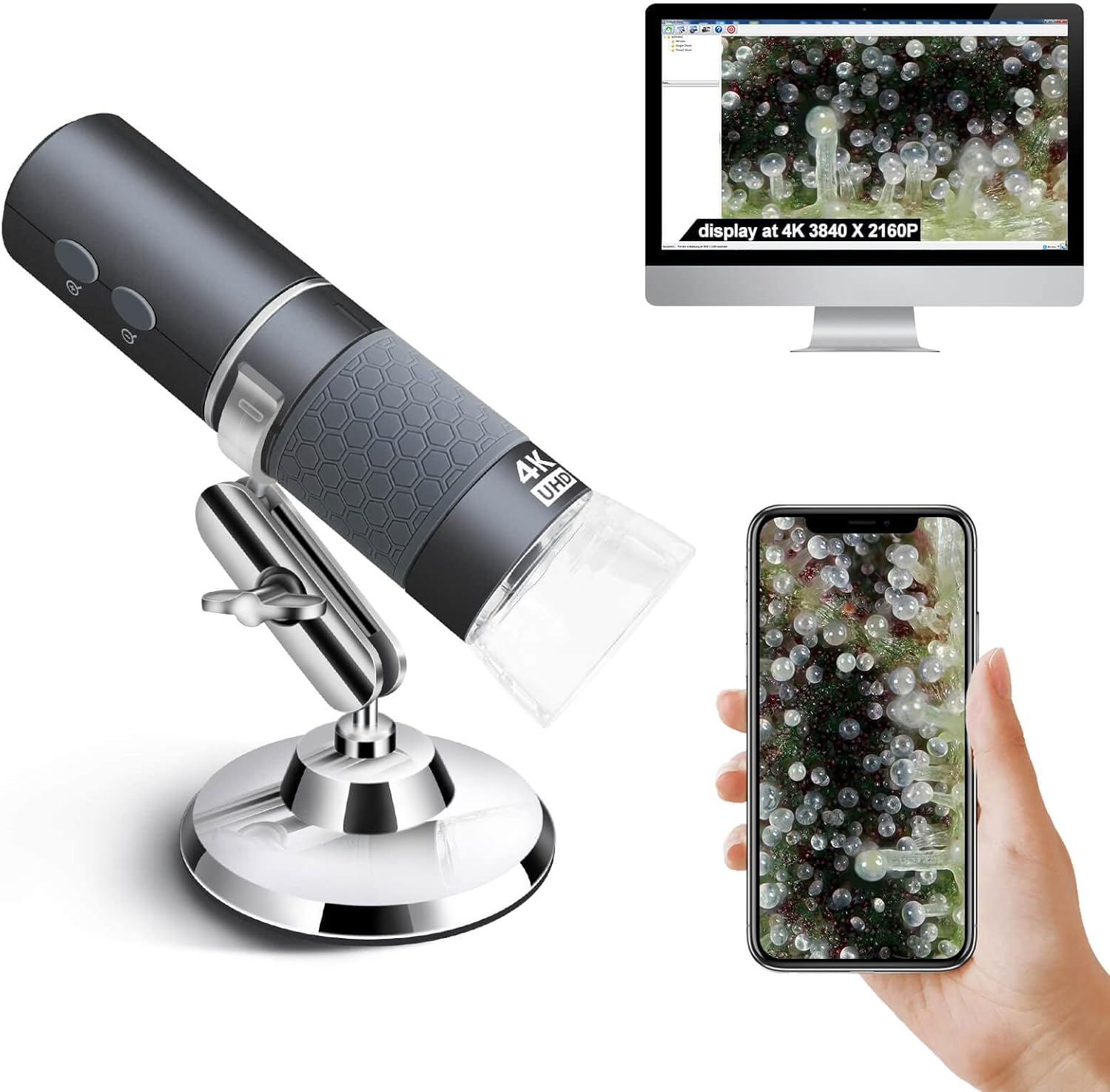 Ninyoon 4K WiFi Microscope for iPhone/Android PC, 50 to 1000X USB Digital Microscope Wireless Super HD Endoscope Camera Compatible with All Cellphones iPad Android Tablet Windows Mac Chrome Linux