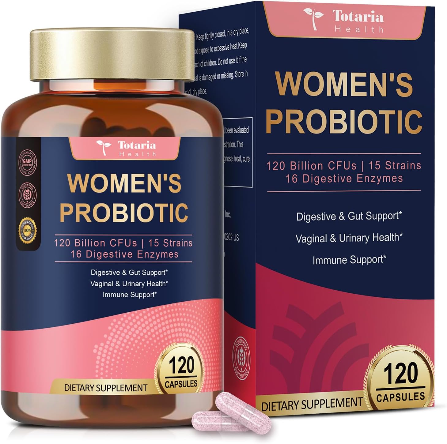 Probiotics for Women, 120 Billion Women Probiotic, Digestive Enzymes & Prebiotics, with Akkermansia, Cranberry, D-Mannose, for Gut, Vaginal, Urinary, Immune, PH Balance, 120 Vegan Capules