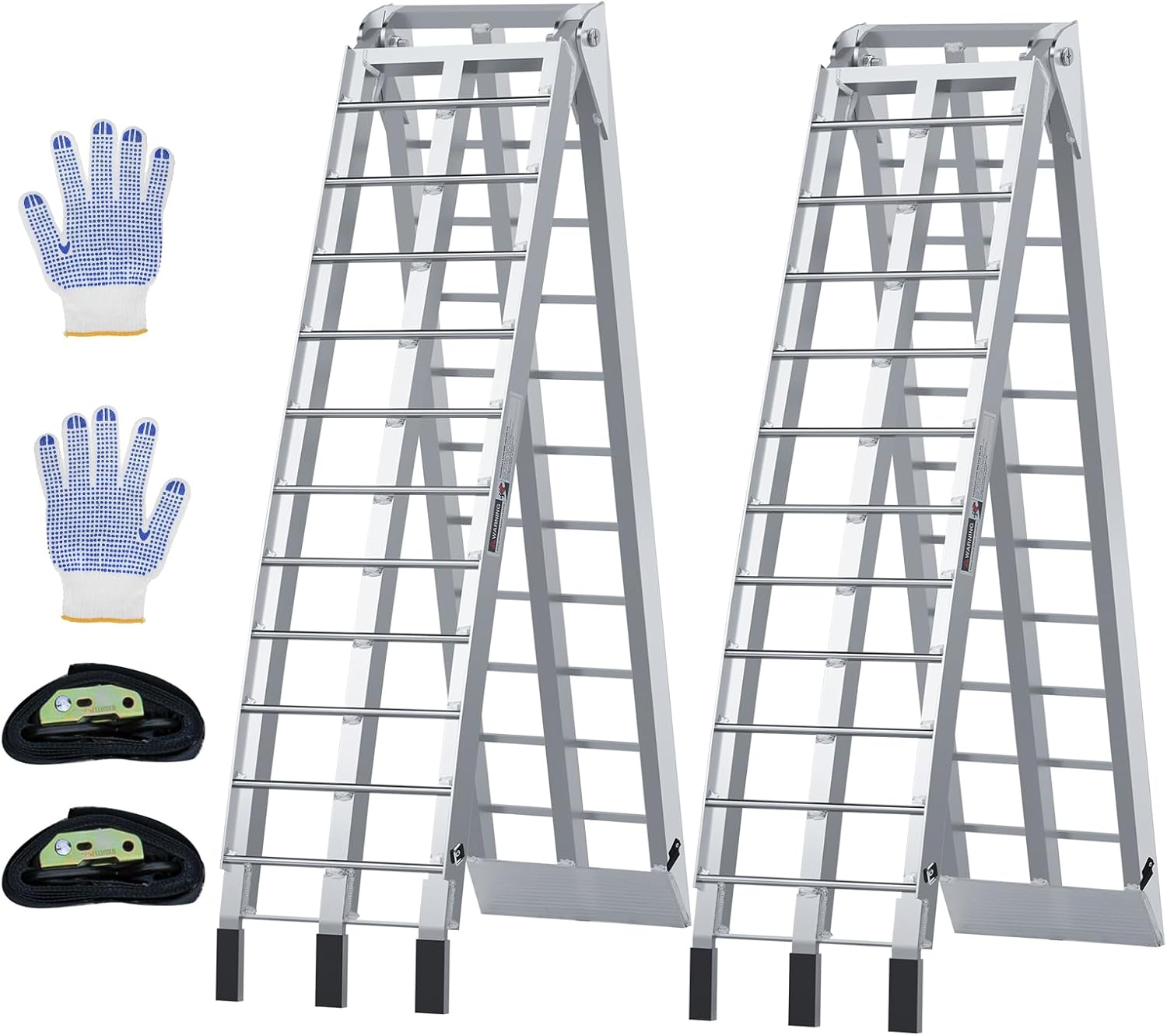 Aluminum Loading Ramps 1700 Lbs, 7.5ft 2Pcs Folding Powerspots Ramps for Pickup Trucks Bed, Trailers Ramp with Load Straps for Motorcycles, ATV/UTV, Lawn mowers, Tractors, 90" L x 12" W, 2Pcs