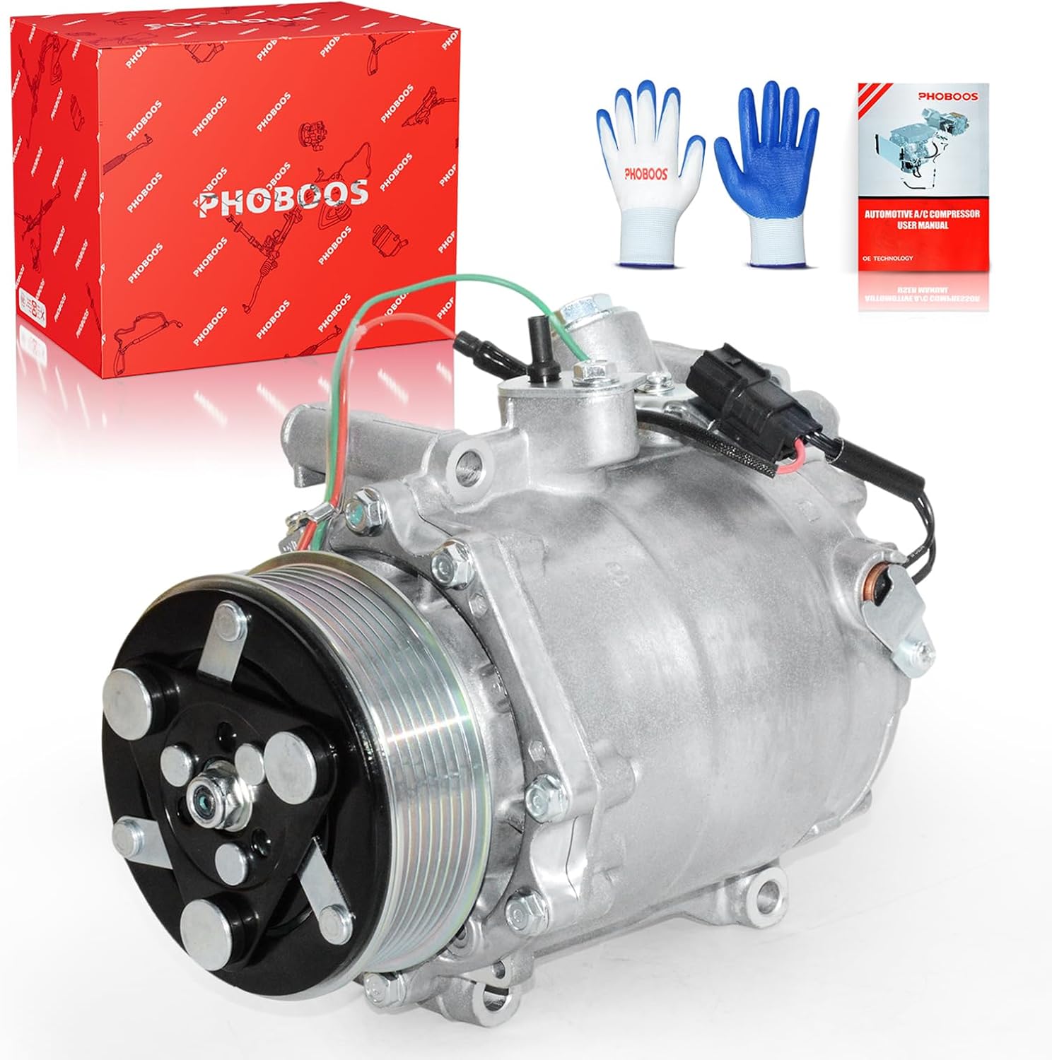 PHOBOOS A/C Compressor with Clutch Compatible with Honda CR-V 2007-2011, Acura RDX 2007-2012, L4 2.3L/2.4L, Fast Cooling, Low Noise, Easy Installation, Ref. 98580