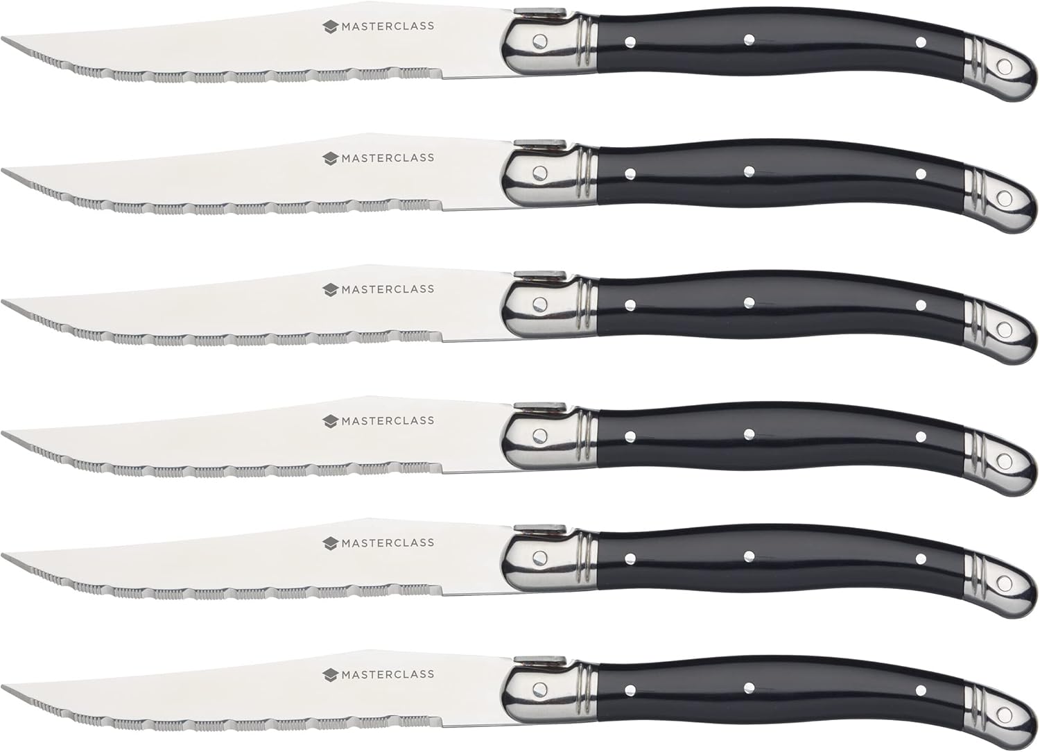 MasterClass Steak Knive Set of 6, Stainless Steel, 1.2 x 1.6 x 23 cm ( 0.5 x 0.6 x 9"), Silver