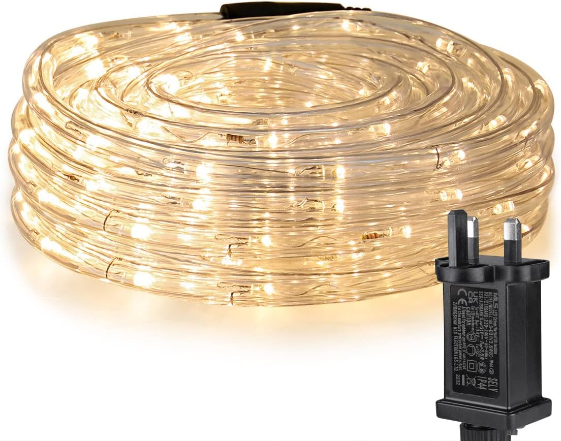 Lepro Outdoor Rope Lights Mains Powered, Connectable, 10m/33ft 240 LED Outdoor Garden Lights Plug in, Bright Warm White, Waterproof 10mm Thick Rope Lighting for Garden, Patio, Tree, Pathway, Christmas