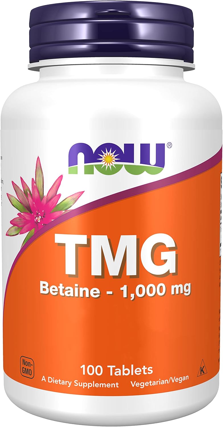 Now Foods, TMG (Trimethylglycine), 1.000mg, 100 Vegan Tablets, Lab-Tested, High Dose, Betaine, Gluten Free, SOYA Free, Vegetarian