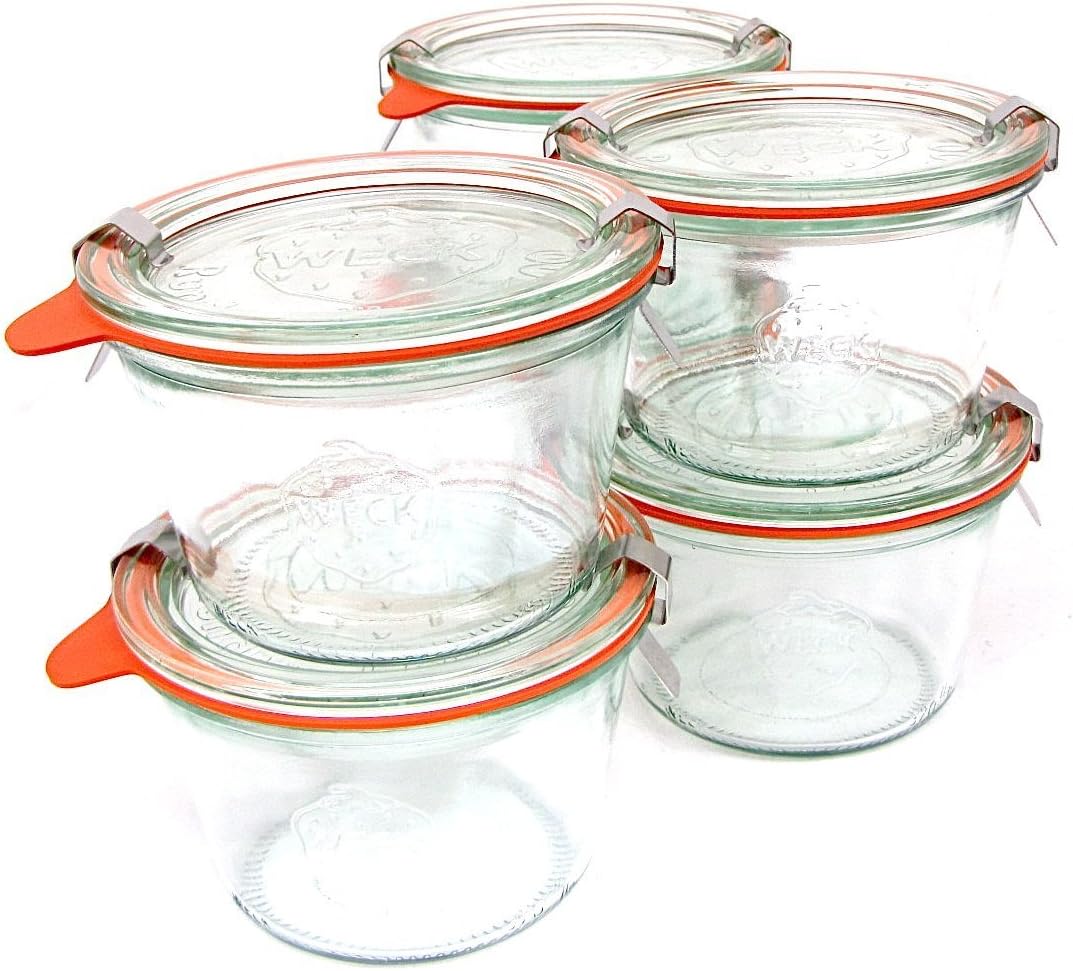 Weck 741 - 0.25 Liter Mold Jars with Lids - 6 Rings and 12 Clamps