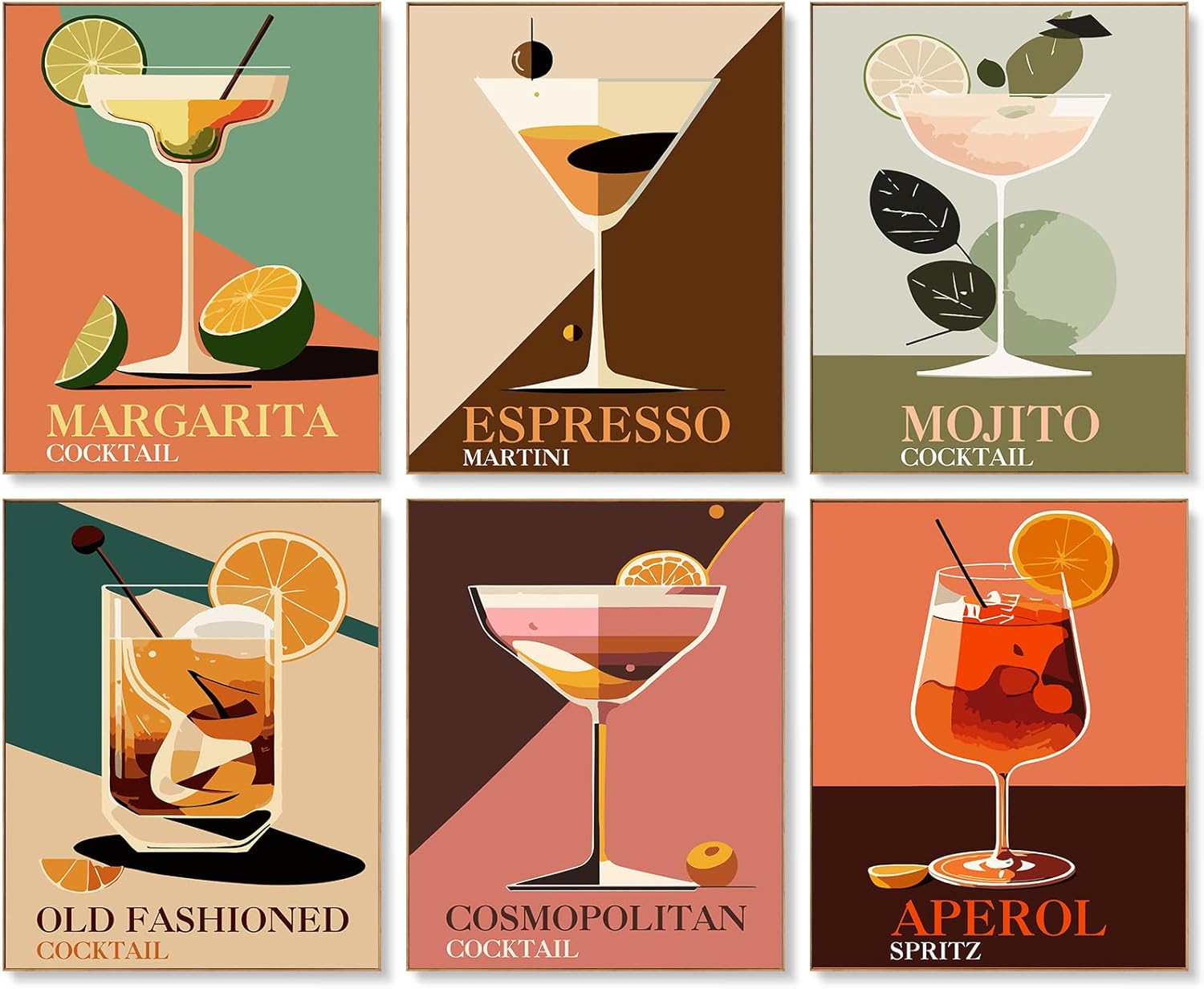 6 Pack Paint by Numbers Kit for Adults Beginners - 8x10 Inch Cocktail Adult Paint by Number Kits on Canvas, Cocktail DIY Acrylic Oil Number Painting Kits for Adults, Perfect for Gift Home Decor