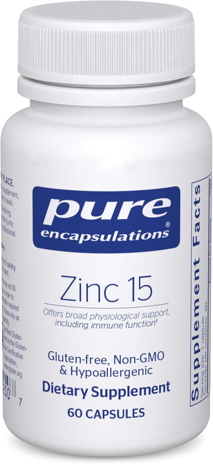 Pure Encapsulations Zinc 15 mg - Zinc Picolinate Supplement for Immune System Support, Growth & Development - for Wound Healing - 60 Capsules