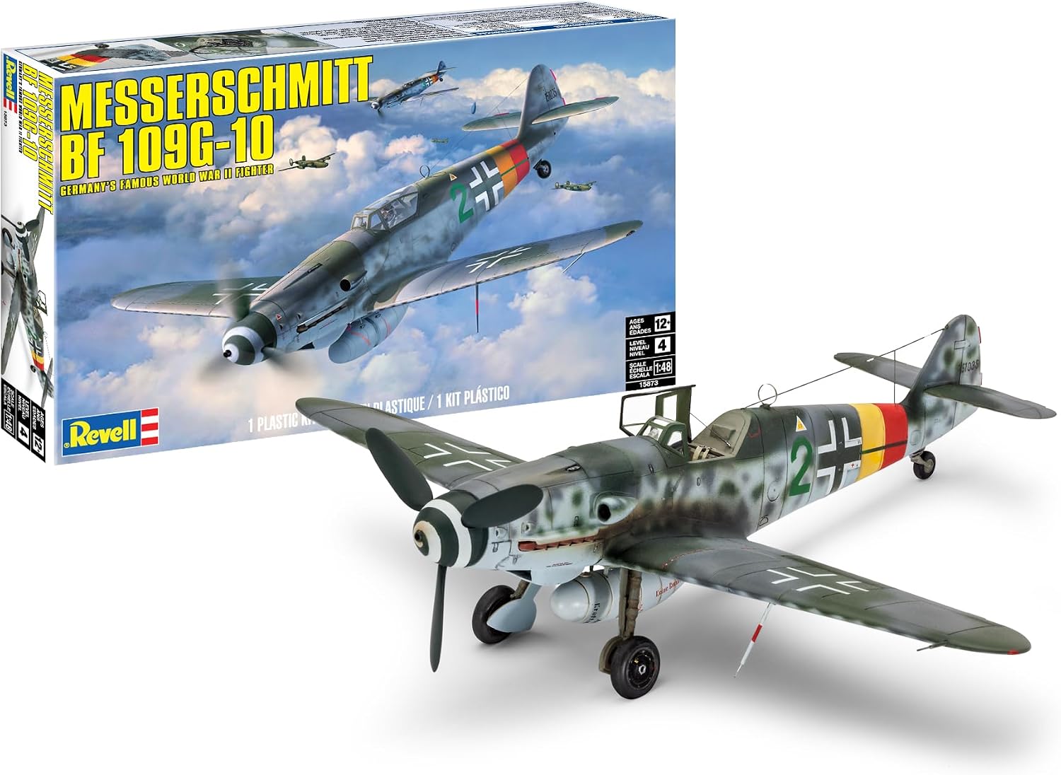 Revell Level 4 Model Kit Messerschmitt Bf 109G-10 Fighter Aircraft Germany's Famous World War II Fighter 1/48 Scale Model