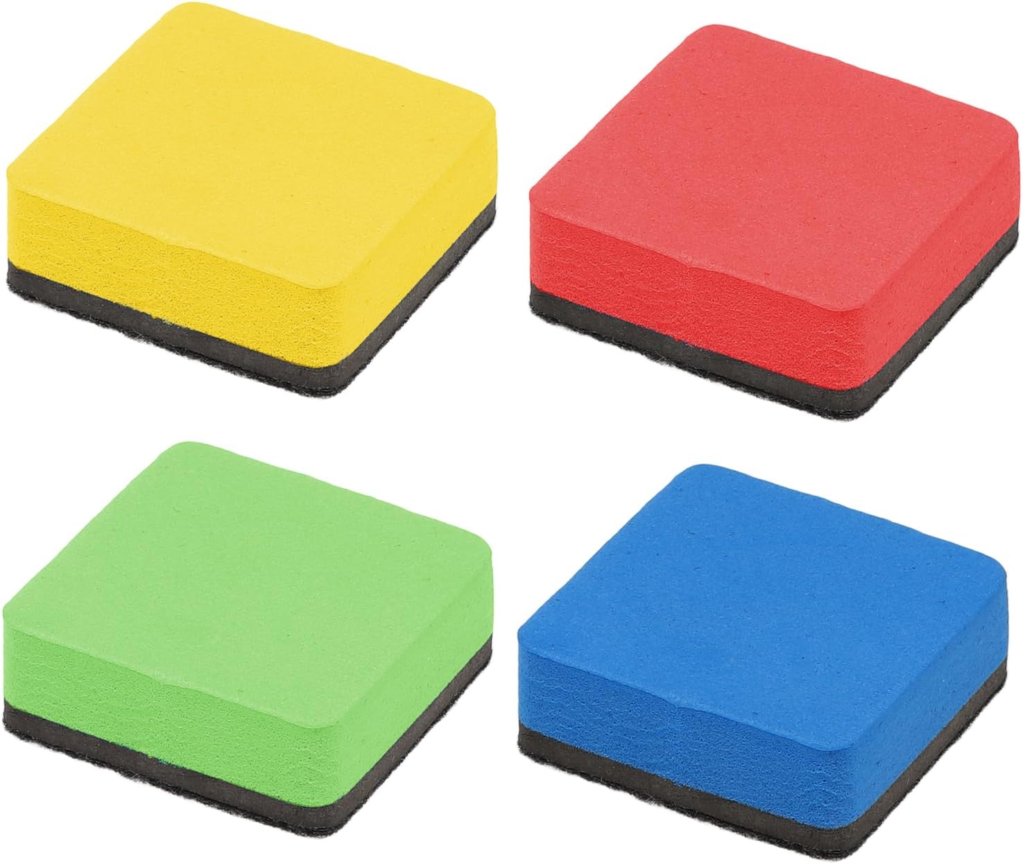Qianyu 4 Pcs Magnetic Whiteboard Dry Eraser Colorful White Board Blackboard Rubber Eraser Mini Whiteboard Cleaning Pads for Home Office Classrooms School Red Yellow Blue Green 2 x 2 Inch