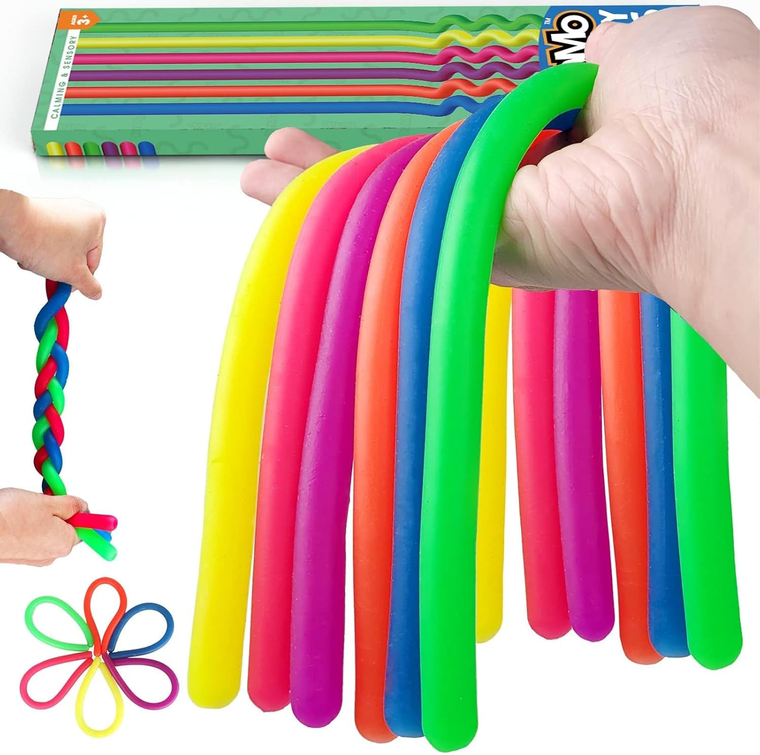 BUNMO Sensory Toys Stretchy Strings for Toddlers 3+ - Stimulating & Addictive Fidget Toys for Kids - Hours of Fun for Kids - Non-Mouthable Toy 3+ - Smooth 6 Pack