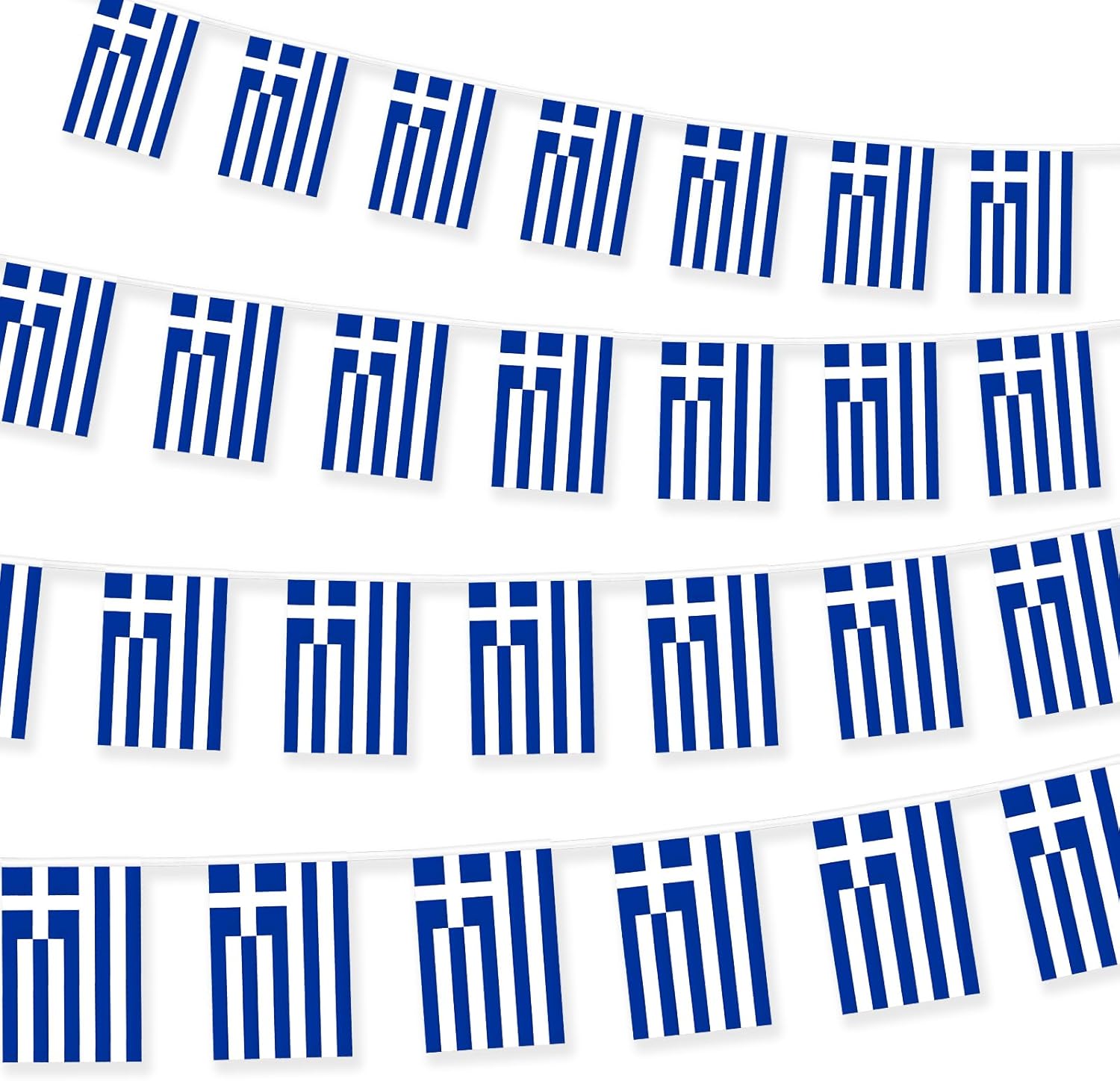 Greece Bunting Flags 10 Metre Greek Flag Garland 30pcs for Party Festival Celebration Sport Schools Street Carnivals Birthday Garden Home Remembrance Day Decorations -Polyester Material Fabric - 30pcs