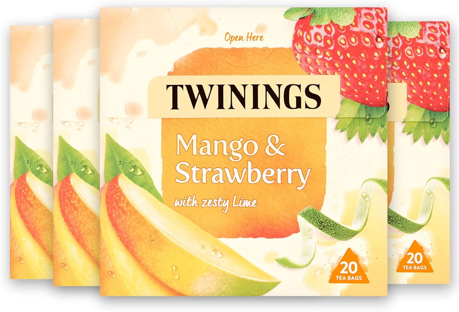 Twinings Mango, Strawberry & Lime Fruit Tea, 80 Tea Bags (Multipack of 4 x 20 Tea Bags)