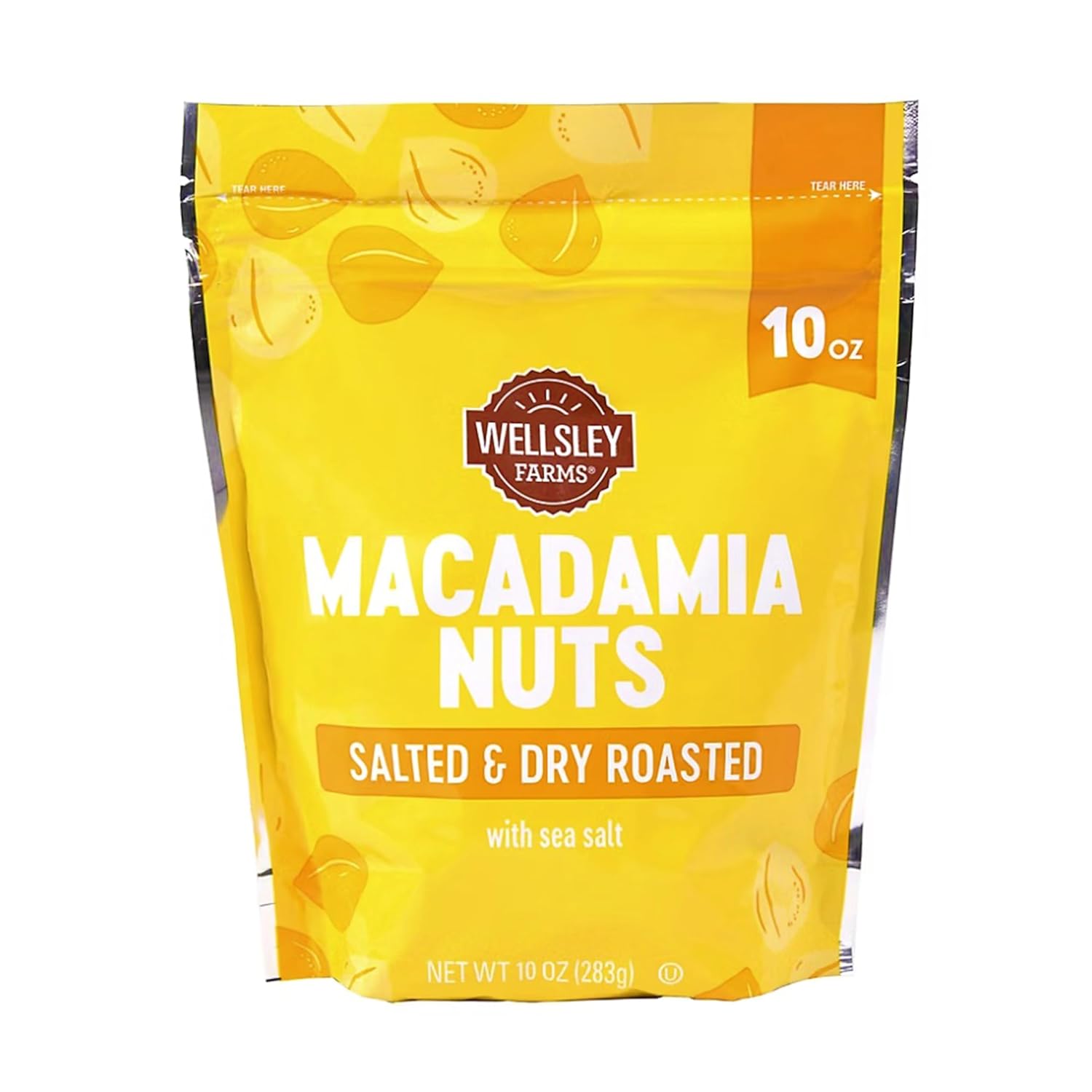 Wellsley Farms Salted & Dry Roasted Macadamia Nuts (1 Bag), Lightly Seasoned with Sea Salt, 10 oz Resealable Bag – Kosher, Keto-Friendly.