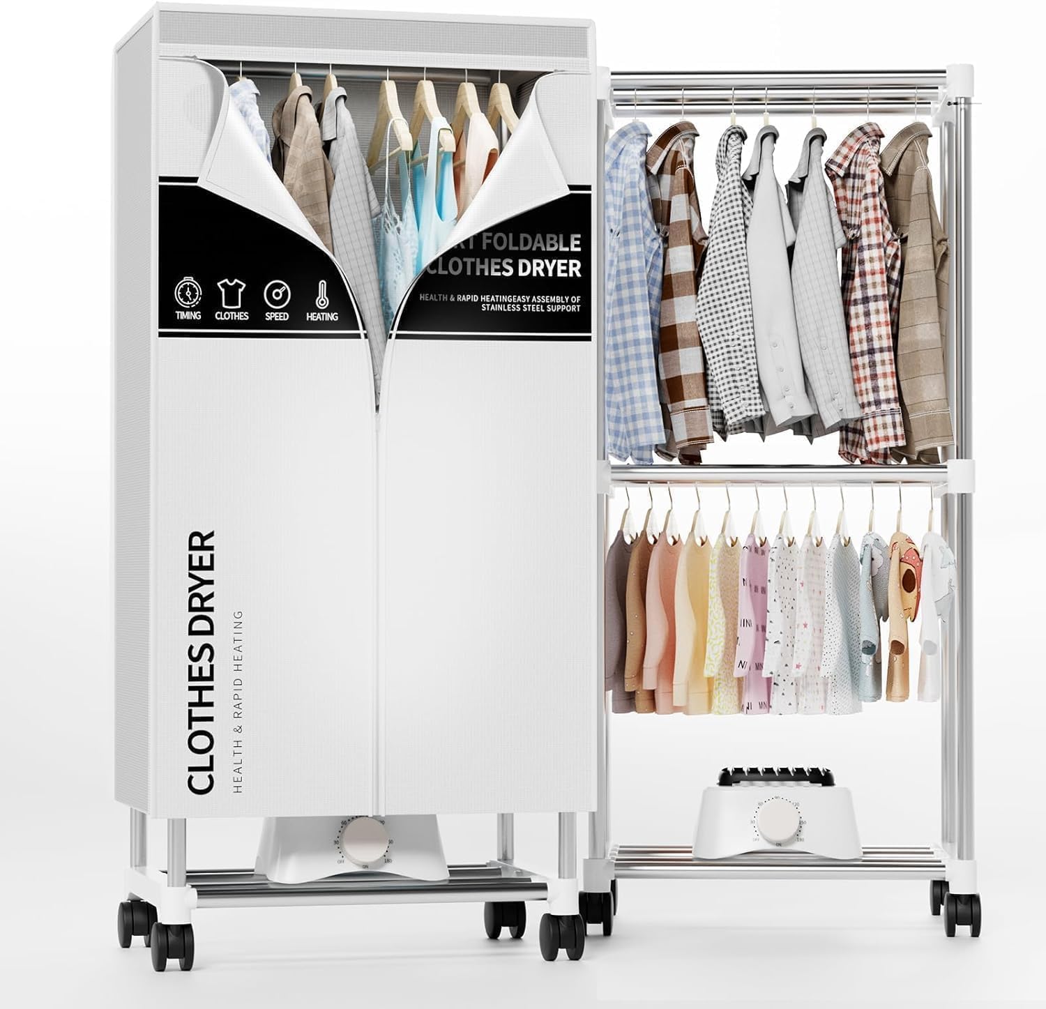 Kiseely Clothes Dryer, Portable Drying Machine with Timer, 60inch Laundry Drying Wardrobe with Large Capacity, Electric Dryer/Rack for Home | Appartments (Grey BH3)