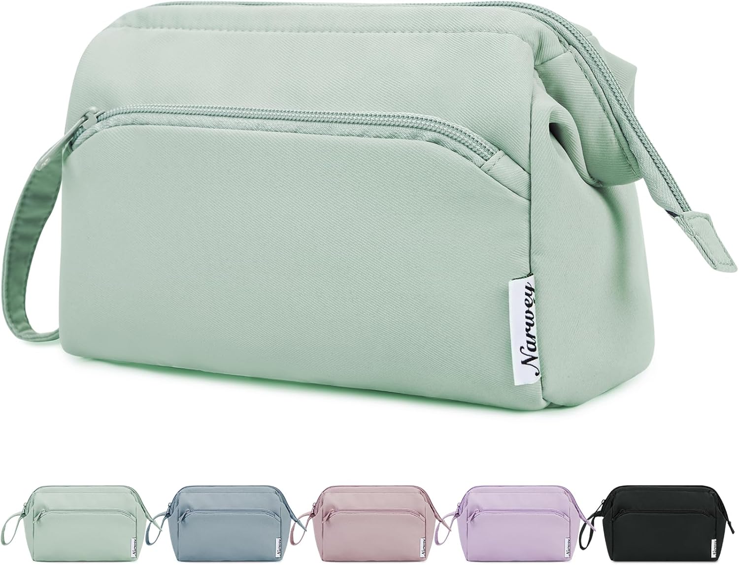 Narwey Large Makeup Bag Wide-Open Zipper Pouch Travel Wash Bag Toiletry Bag Cosmetic Organizer for Women (Mint Green)