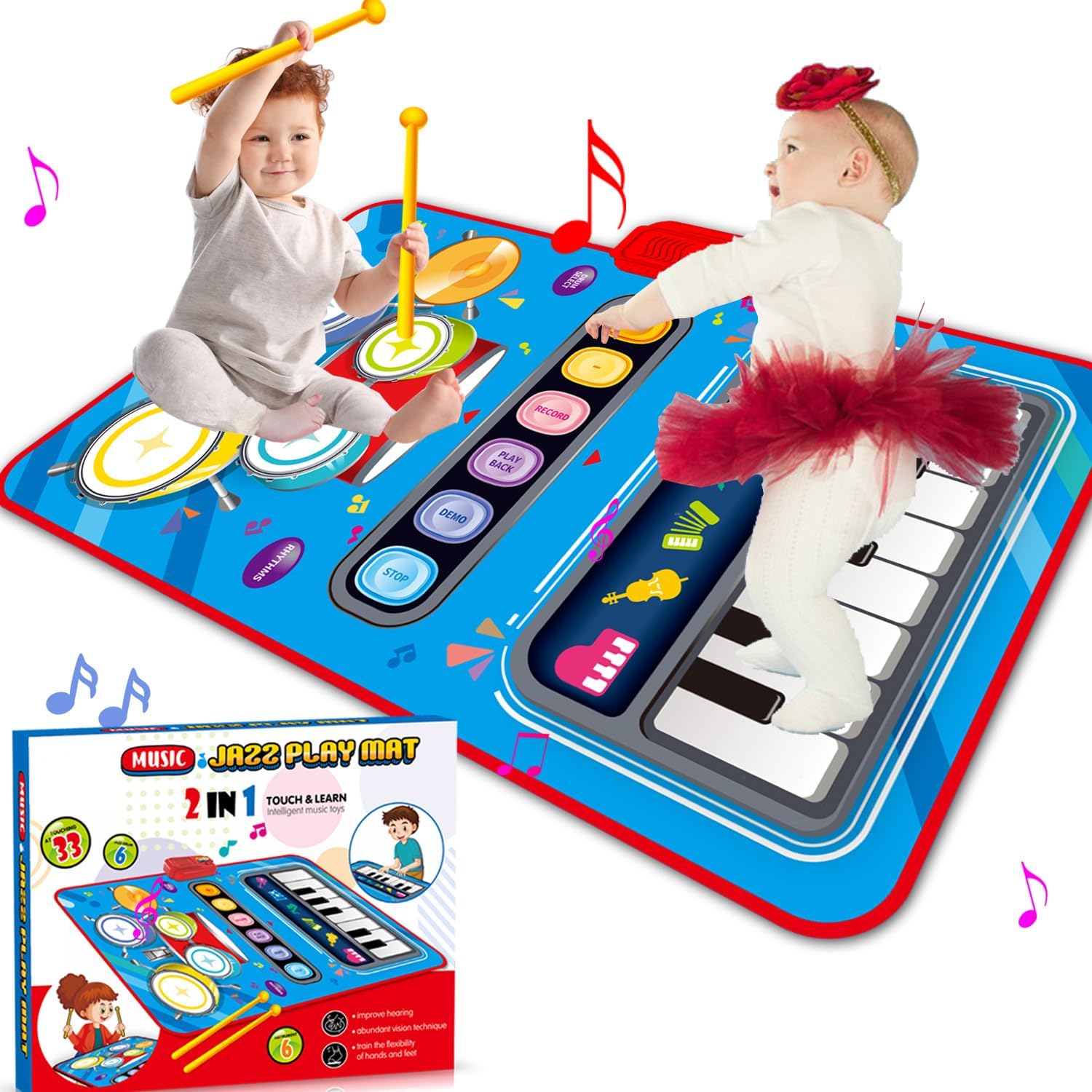 Toys for 2 Year Old Boys, 2 in 1 Baby Toys Musical Mat for 1 2 3 4 5 Year Old Gifts Kids Toys 1-6 Year Girls Educational Music for 1-6 Year Girls Boys Birthday Gifts