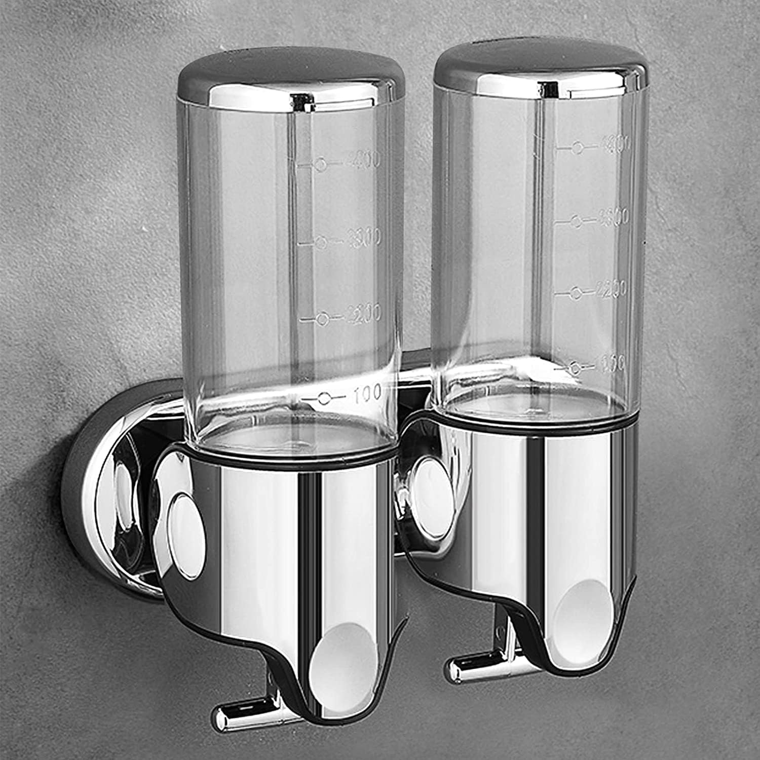 2 Chamber Wall Mounted Manual Soap Dispenser for Home, Bath, Kitchen, Hotels, Restaurants. Shower and Lotion Dispenser Transparent