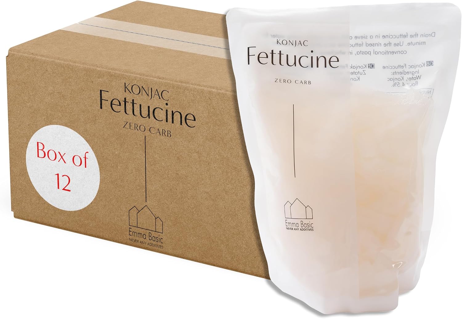 Emma Basic - Konjac Fettuccine 12x200g | Sugar Free | Fat Free | Gluten Free | Vegan | Zero Carbs | Healthy Pasta