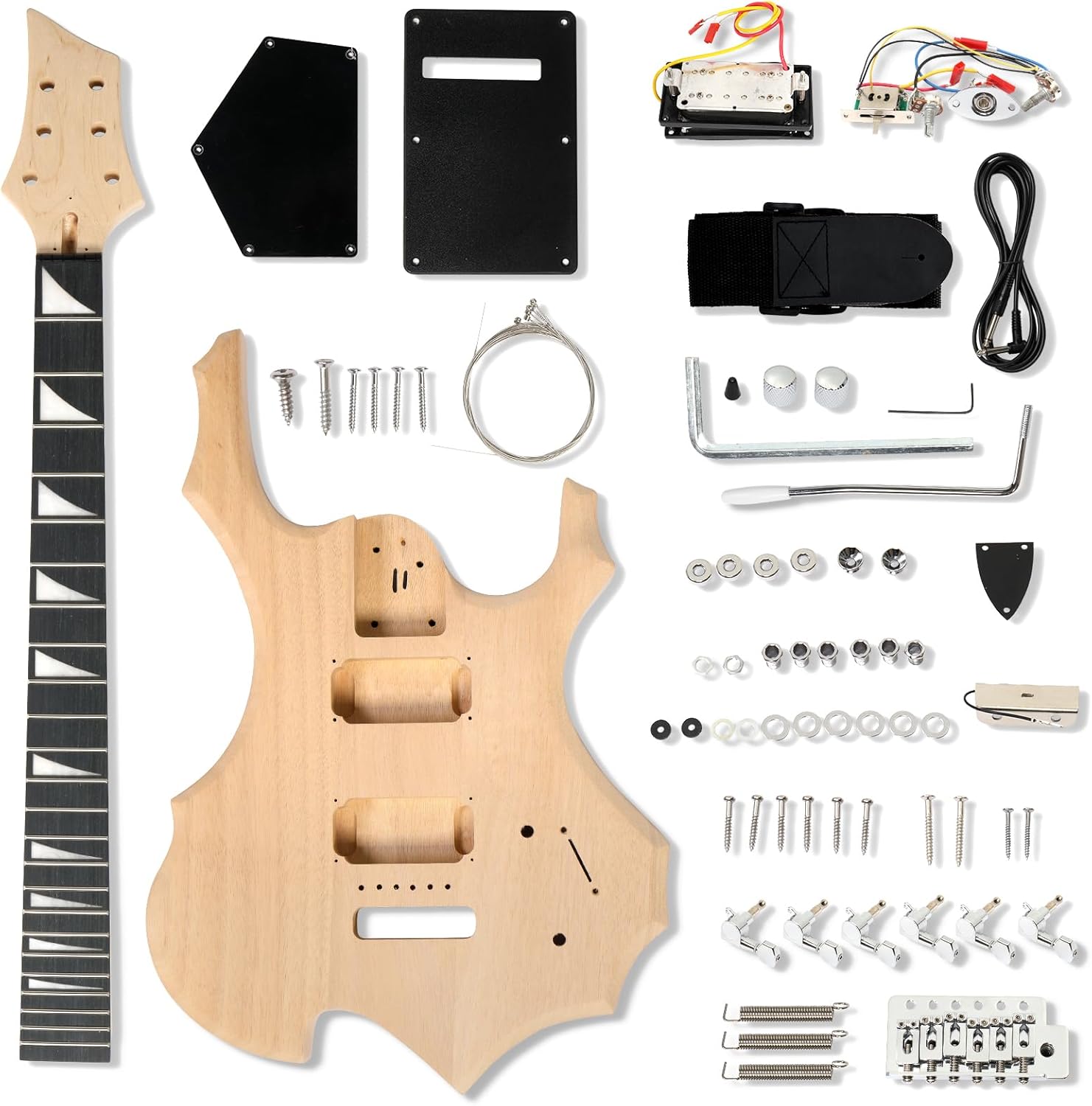 Ktaxon DIY Guitar Kit with Mahogany Body, Ebony Fingerboard and Maple Neck, 6 String DIY electric Guitar Kit with Unique Design, Easy Installation & Full Equipment to Build Your Own Guitar (Flame)