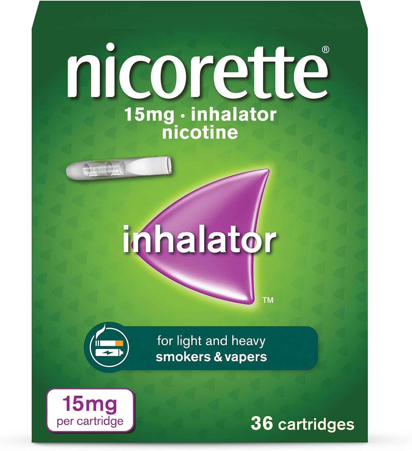 Nicorette 15mg Inhalator (36 Cartridges), Discreet & Convenient Nicotine Inhaler for Quitting Smoking with replaceable cartridges, Quit Smoking Aid or Vaping Cessation Aid
