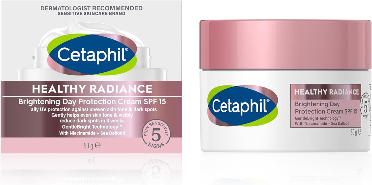 Cetaphil Day Cream SPF 15, 50g, Healthy Radiance Brightening Face Moisturiser For Hyperpigmentation, With Niacinamide