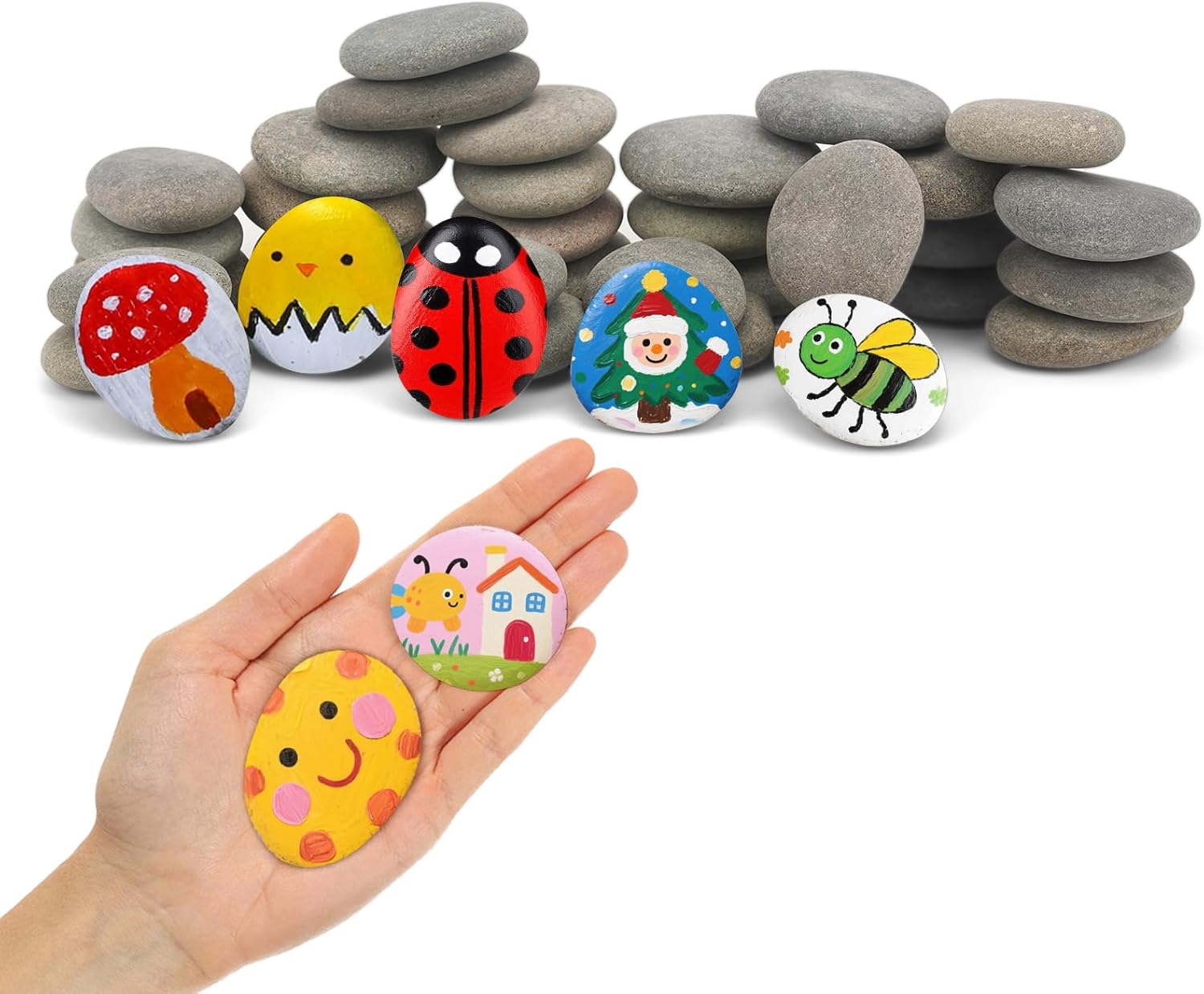 Painting Rock, 40pcs Pebbles for Arts and Craft Painting, Smooth Pebbles for Painting, Natural River Stone 3-5cm (Rock 40PCS)