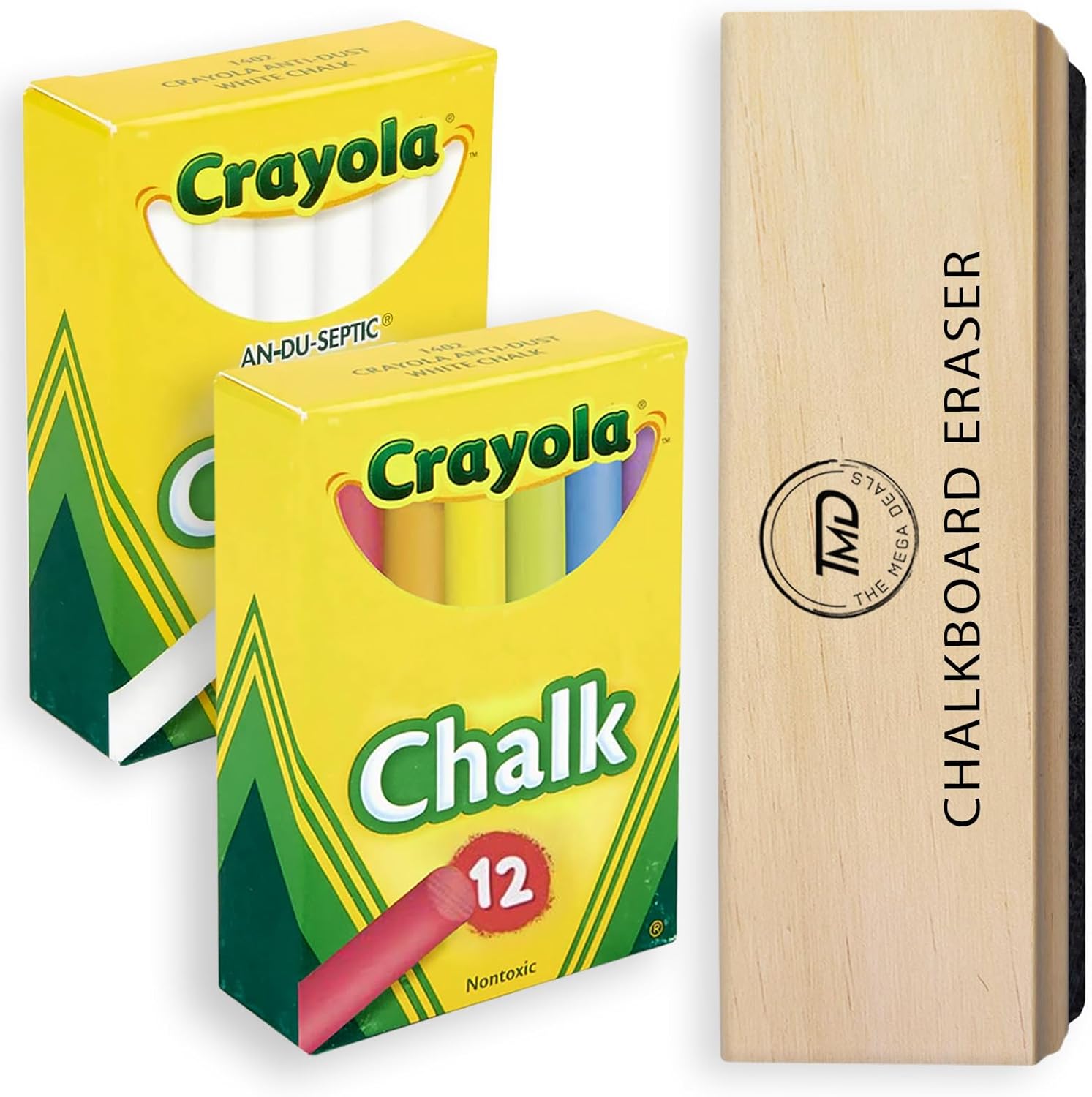 Chalkboard Chalk and Eraser Set, 24 Pack Including 12 White and 12 Colored Chalk 1 Felt Eraser, Dustless Chalks for Kids, Blackboard Chalks Great for School, Office and Home Use