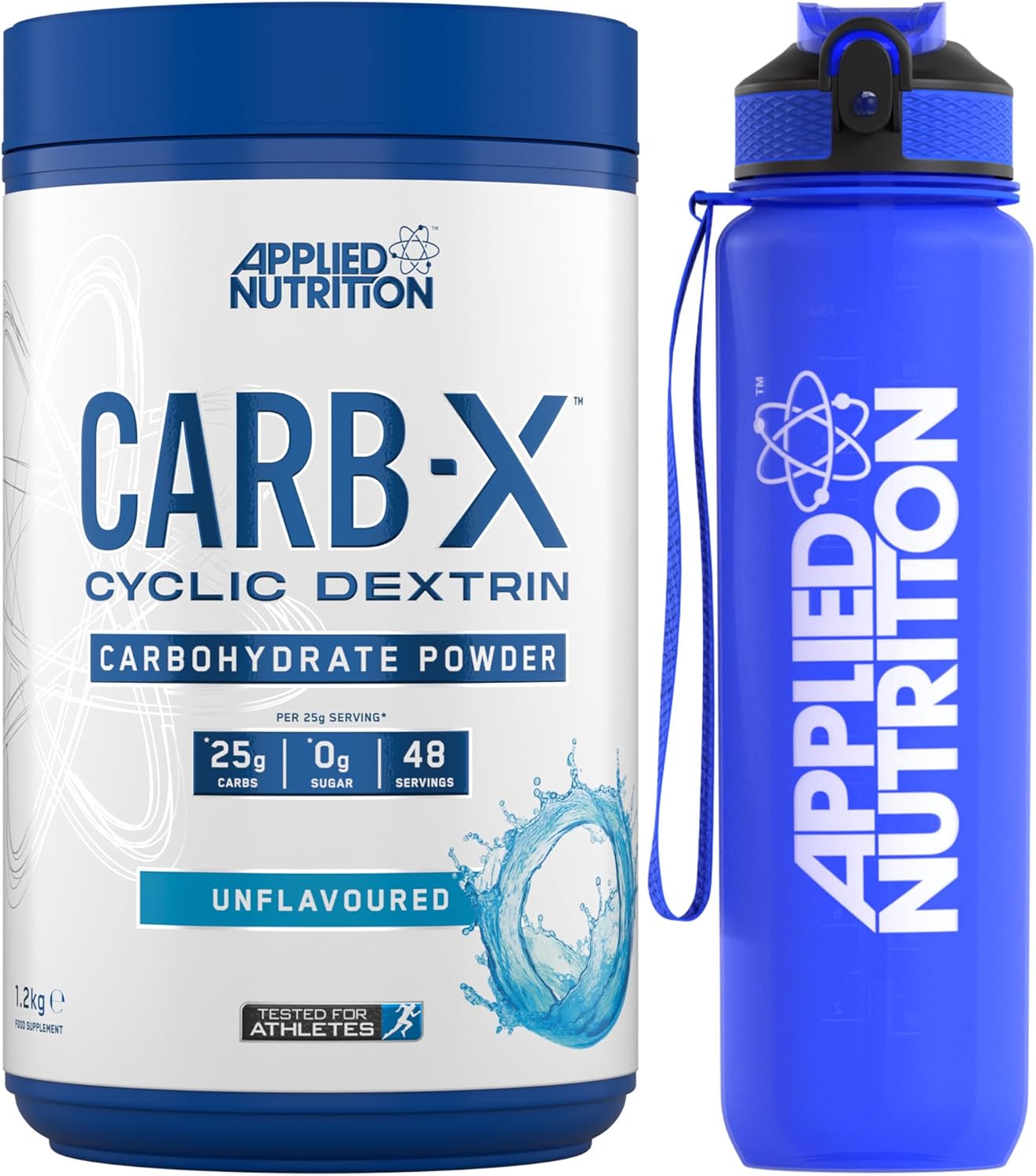 Applied Nutrition Bundle Carb X 1.2kg + Lifestyle Water Bottle 1000ml | Cyclic Dextrin Carbohydrate Powder, Intra Workout Carb Powder, Fuel Training, Quick Source of Energy, Vegan (Unflavoured)