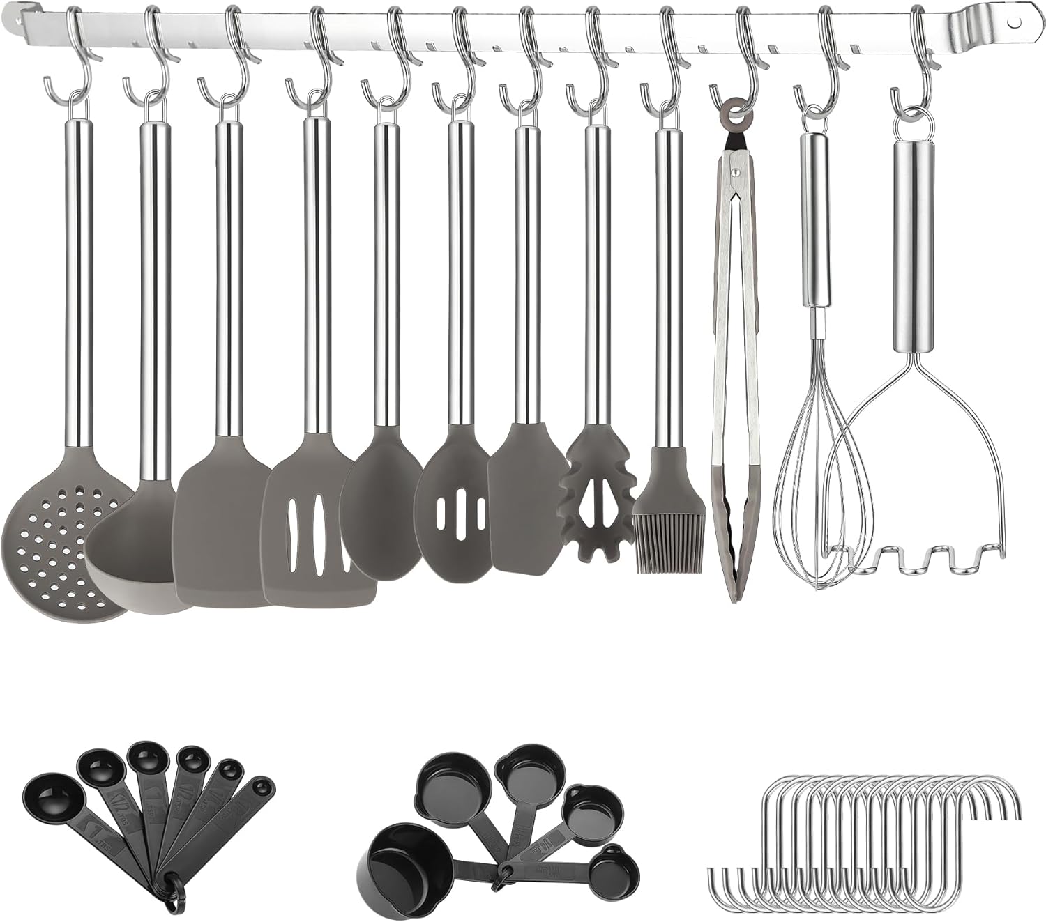 Kitchen Utensils Set, Kyraton 38 Piece Silicone Kitchen Cooking Utensils Set with Utensil Rack, Spoon Spatula Set, Non-Stick Kitchen Gadgets, Dishwasher Safe