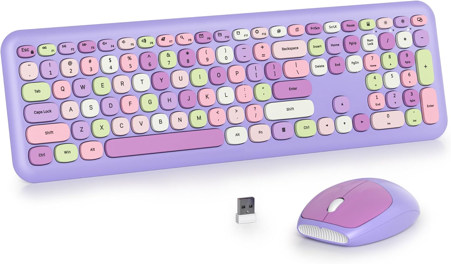 SbocKeeb Purple Keyboard and Mouse Wireless, Full-Size Cute Typewriter Silent Colorful Keyboard Mouse Combo 2.4G Cordless Connection, American QWERTY for Desktop, Laptop 666-Purple