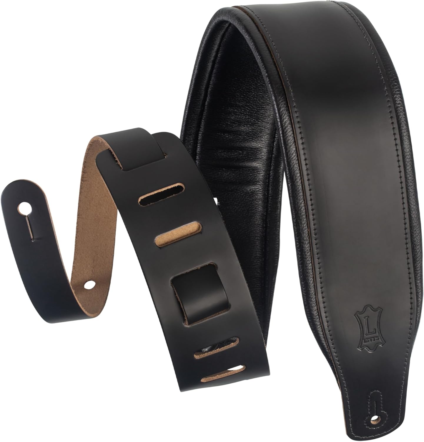 Levy's Leathers 3" Wide Amped Leather Series Guitar Strap with Foam Padding and Garment Leather Backing; Black (M26PD-BLK)