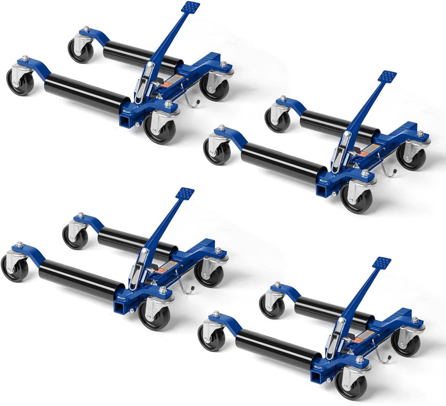 TUFFIOM Car Wheel Dolly Jack Set of 4, Mechanical 1500-lbs Car Skates, 12'' Wheel Vehicle Positioning Jack, Heavy Duty Rollers with Ratcheting Foot Pedal for Tire Auto Repair Moving, Blue