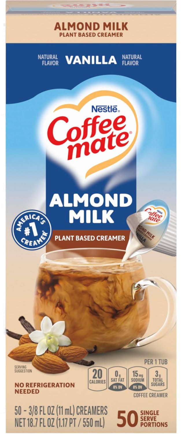 Coffee mate Plant Based Liquid Coffee Creamer Singles, Vanilla Flavored Almond Milk, 50 Ct Box