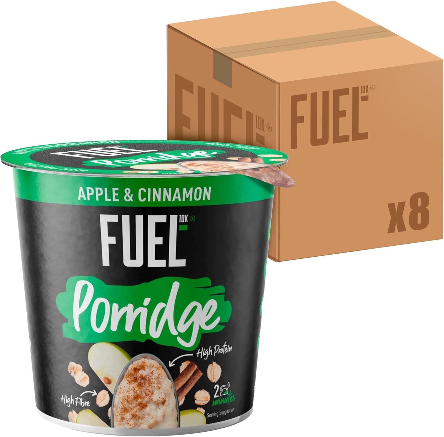 FUEL10K High Protein Apple and Cinnamon Porridge Oat Cereal Pot, 70 g (Pack of 8)