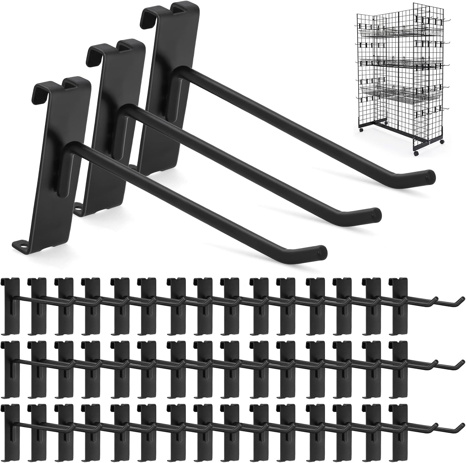 60 PCS Gridwall Hooks, 8 Inch Gridwall & Fixtures Hooks for Grid Wall Panels Accessory, Heavy Duty Display Hooks for Wire Grid Wall Accessories Display Rack Hanging Storage (Black)