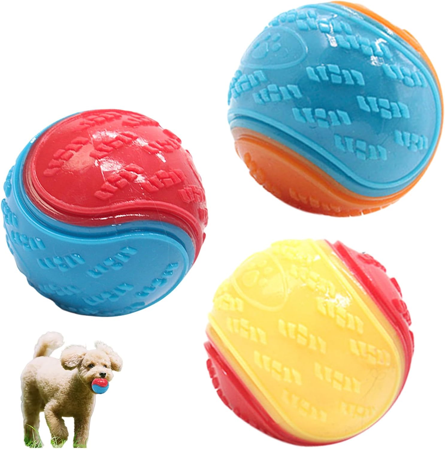 HZZXCH 3-Piece Squeaky Dog Ball Set - Interactive Dog Toys for Training & Teeth Cleaning (Random Colors)