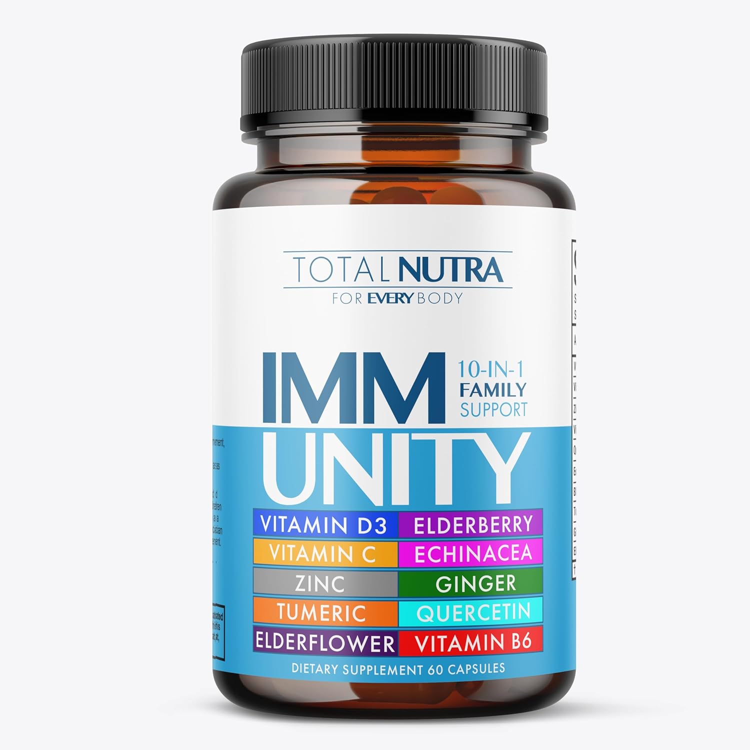 10-In-1 Immune Support Supplement: Immune Boosters for Adults & Kids Daily Immunity Defense with Key Immune System Vitamins Zinc, Vitamin C and D, Plus Elderberry, Quercetin, Echinacea & More, 60 Caps