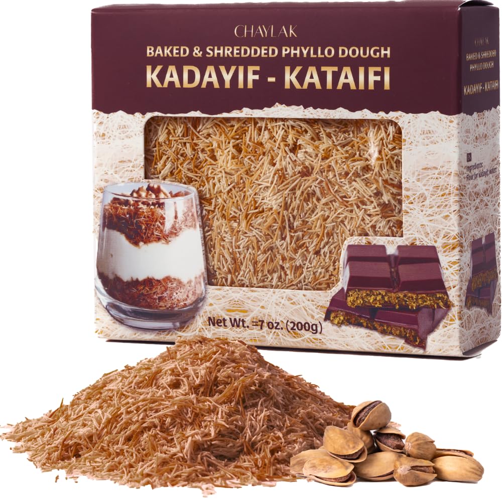 Baked & Shredded Kataifi Pastry 7 oz (200g) – Ready to Use Crushed Kadaifi, Roasted Shredded Phyllo Dough for Dubai Chocolate, Knafeh, Kunafa, Pistachio Chocolate Bars, and Pastry Toppings – Chilled & Baked Kadayif Sprinkles, Kataifi