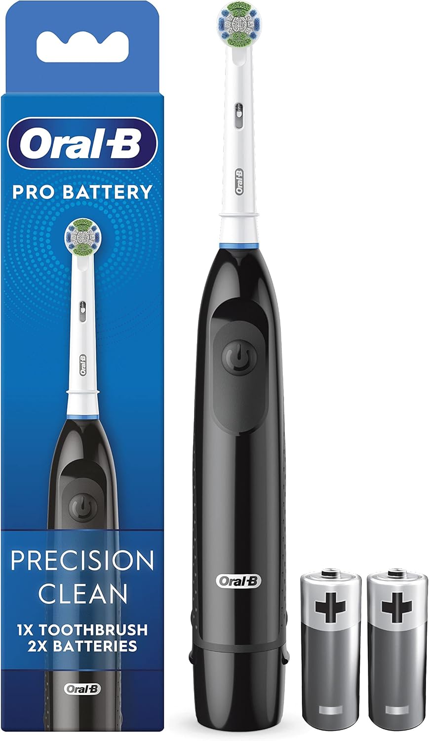 Oral-B Pro Battery Toothbrush, Precision Clean Toothbrush Head, Plaque Remover for Teeth, 2 Batteries Included, Black