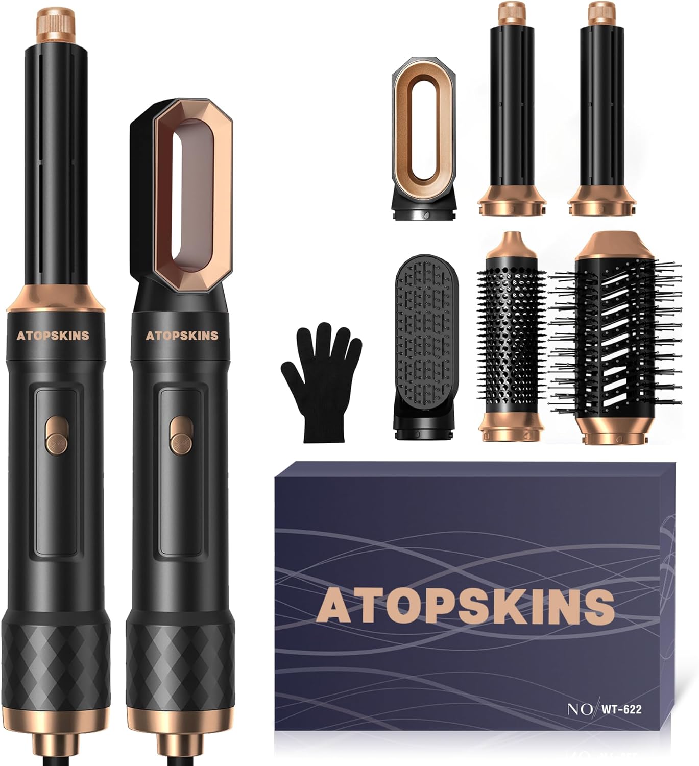 Pro Air Styler 6 in 1 Hairstyler Set,Magic Styler New Upgrade 60000RPM Hair Dryer Brush,Left&Right Magic Hair Curler,Curl, Straighten, Wavy, Smooth, Multi-Styler All in one, 3 Temps Setting, Black