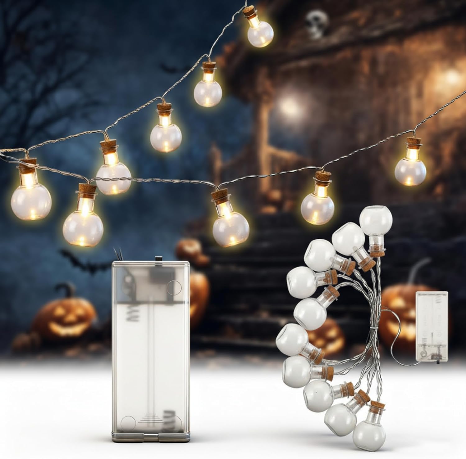 5 ft Halloween Wizard Party LED Potion Bottles Lights Strings Include 10 Plastic Wizards Fairy Mini Jar for halloween Medieval party Xmas Christmas Decoration Gifts(Ball Style)