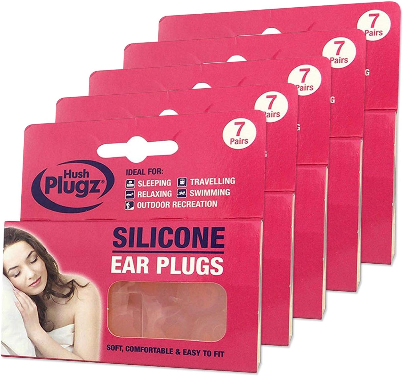 Hush 7 Pairs Plugz Silicone Earplugs - Pack of 7 (5 Packs)
