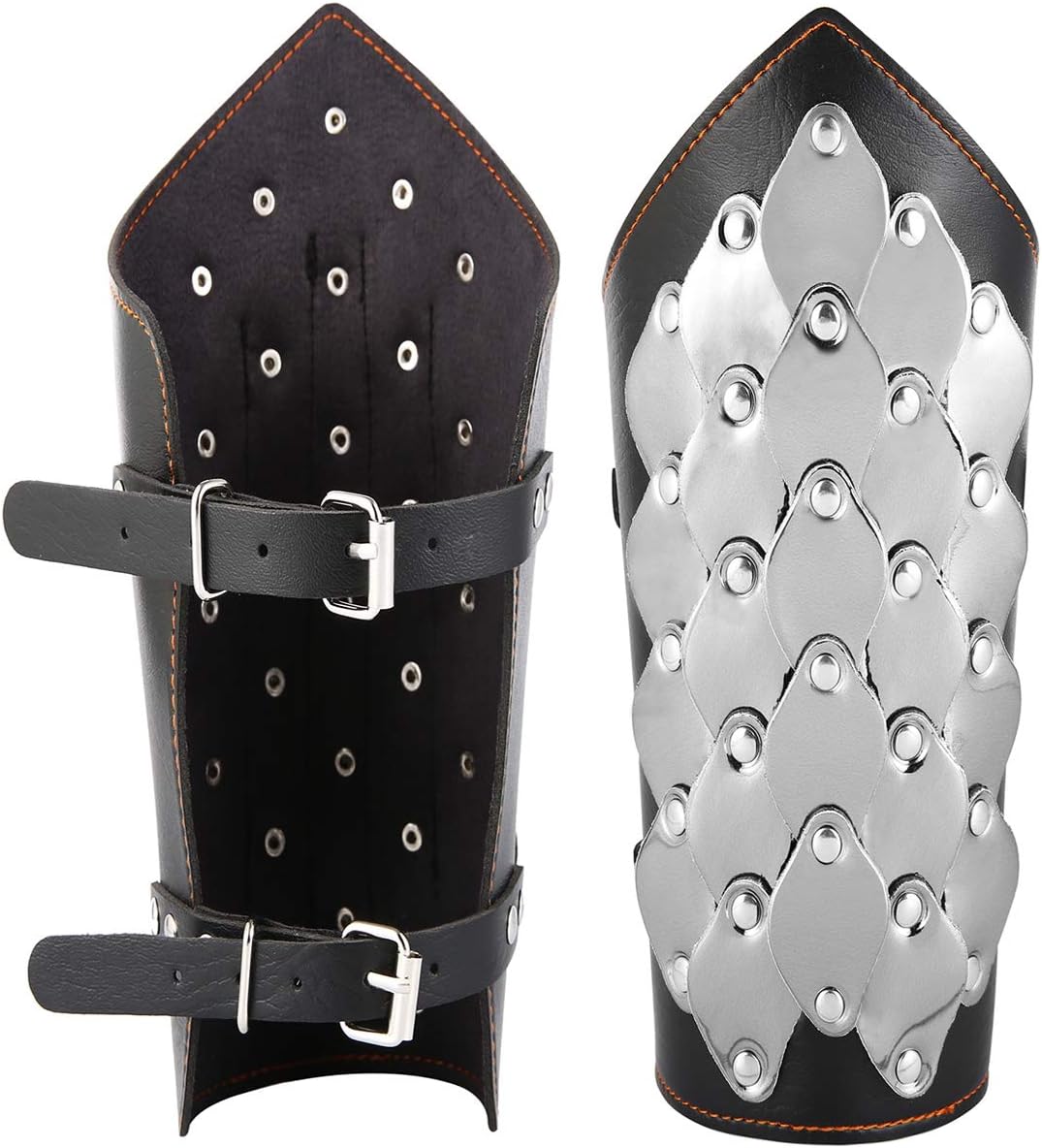 HZMAN 2 PACK Unisex Black Faux Leather Dragon Scale Gauntlet Wristband Wide Bracer Arm Armor Cuff, Small/Large