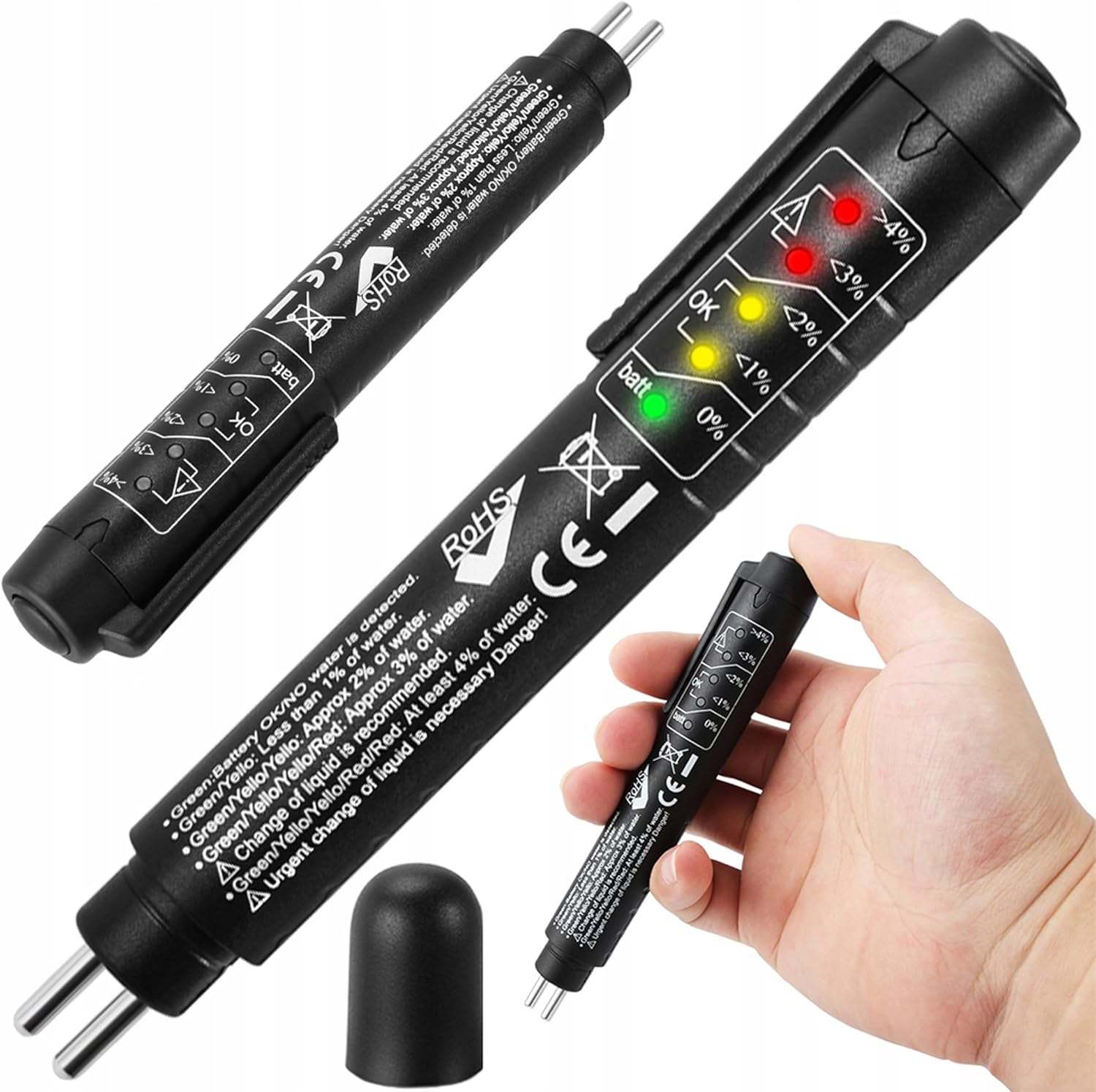 Automotive Brake Fluid Tester Pen – 5-in-1 Detector for DOT3, DOT4, DOT5, ENV6, ENV4, 5-LED Moisture Analyzer, Universal Brake Fluid Oil Tester - Upgraded Version